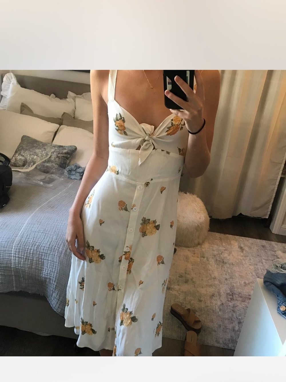 Reformation White Midi Dress with Yellow Floral Print